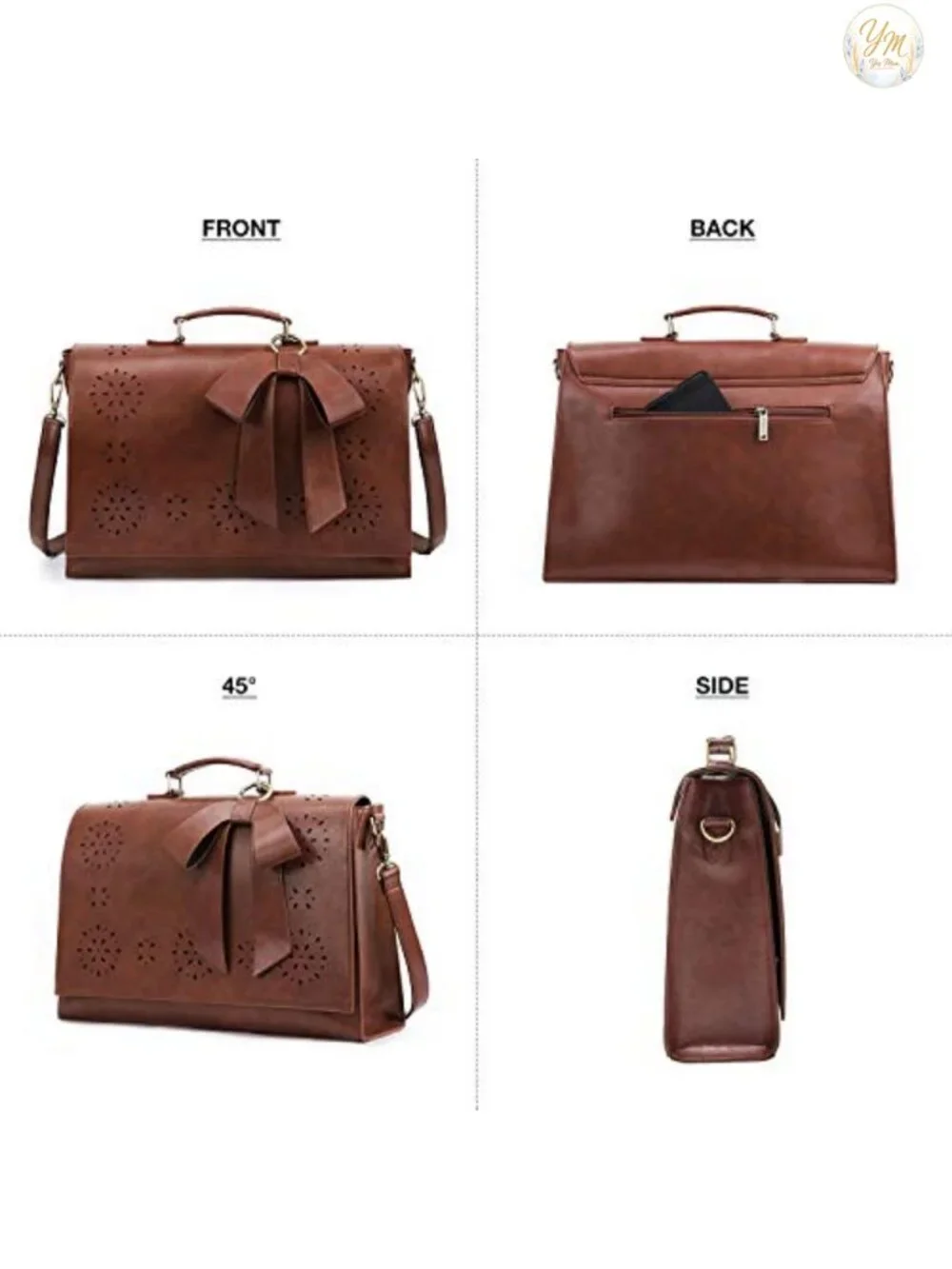 Vegan Leather Laptop Briefcase Bag Work Shoulder Satchel 15.6 Inch